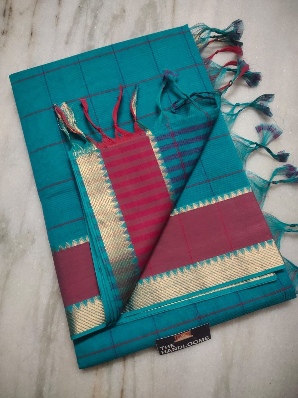 Taupe Beige Mangalagiri Pure Handloom Cotton Saree with Gold Zari Border